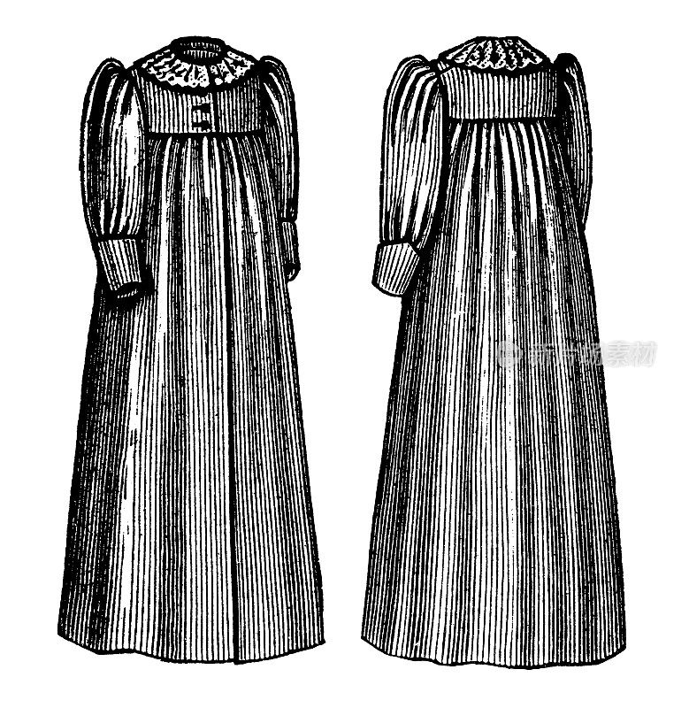 19世纪90年代维多利亚时代的时尚，小女孩哈伯德母亲家的连衣裙(正面和背面)- 19世纪
